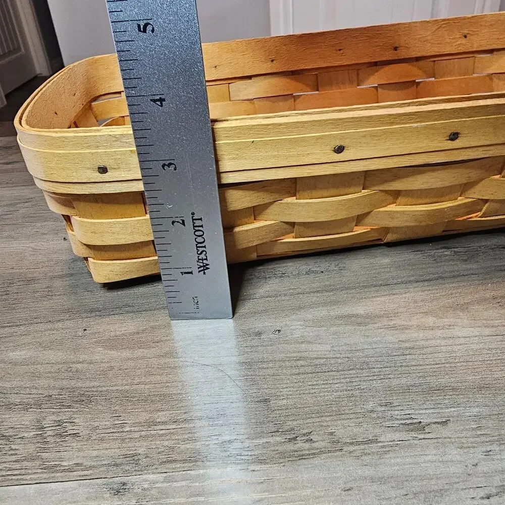 Vintage Longaberger Bread Basket Handwoven Brown Rectangle Wood Signed 1996